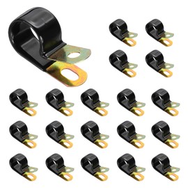 PATIKIL 3/4 Inch Vinyl Coated Cable Clamps, 20 Pack Galvanized Steel Metal Cable Clips Rubber Cushion Insulated Pipe Clamps for Tube Lines Cord Wire Management, Black