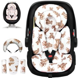Tinlyfinly Infant Car Seat Insert With Extra Cushion For Preemie To Toddler, Reversible Newborn Carseat Insert Head Body Support, Fits For Stroller, Baby Swing, Rocker, Bassinets, Bouncer (Teddy Bear)