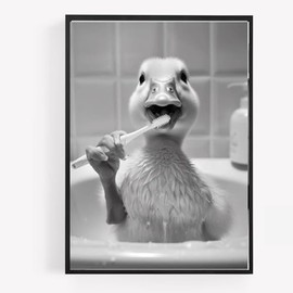 gfc FUNNY BATHROOM DUCK BRUSHING TEETH A4 UNFRAMED PRINT PICTURE wall art Home decor Decorating