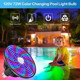 CEDIO Pool Lights for Inground Pool, 72W RGB Color Pool Lights with Remote Control, Led Pool Light Bulb for Inground Pool, E27 Replacement for Pentair Hayward Fixture