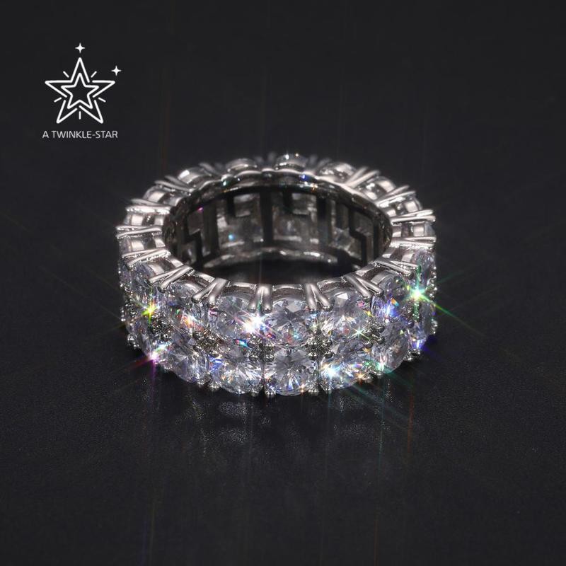 2 Row VVS Synthetic Moissanite Tennis Rings For Women Men