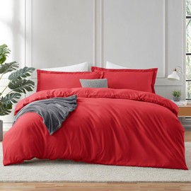 Hearth & Harbor Red Duvet Cover Full Size - 3 Piece Full Size Duvet Cover Set, Soft Double Brushed Full Duvet Covers with Button Closure, 1 Full Duvet Cover 80x90 inches and 2 Pillow Shams