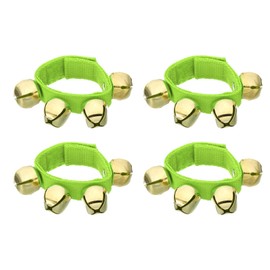 PATIKIL 4pcs Wrist Bells, Jingle Bells Ankle Bells Wrist Bells Bracelet Percussion Instruments Musical Rhythm Band with 4 Golden Bells for Party Christmas, Light Green