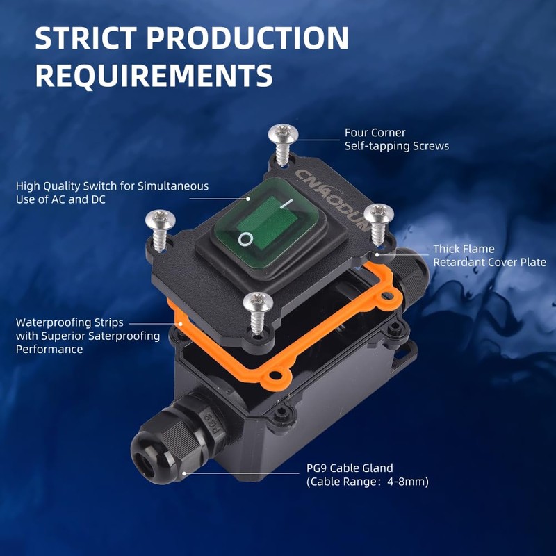 Waterproof Inline Cord Switch, CNAODUN 12V DC 20A On Off