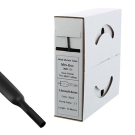 10 m Heat Shrink Tube 1.6 mm to 0.8 mm Black