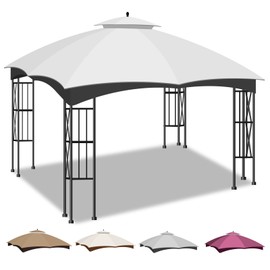 10x12 Canopy Replacement Top, Double Tiered Gazebo Cover with Air Vent Heavy Duty, Waterproof Gazebo Roof with Upgraded 300D Polyester for Outdoor Patio Garden Canopy, Grey