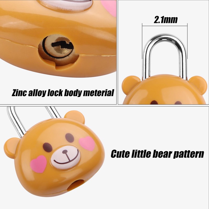 Cute Little Bear Lock with Keys, Mini Padlock for Gym