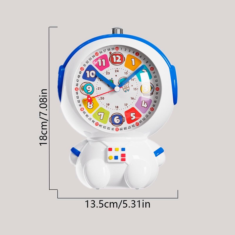 Children Analog Learning Clock, Cute Astronaut Design, Silent, Alarm Clock