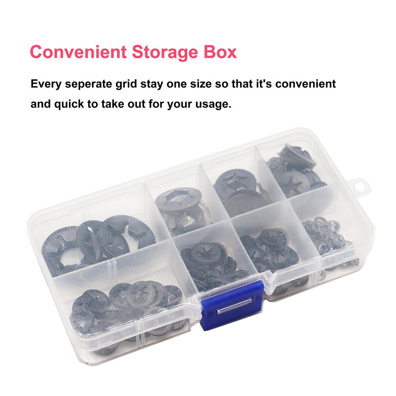cSeao 235pcs[8 Sizes] Black Starlock Internal Tooth Lock Washers Assortment
