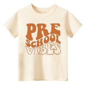 Preschool Vibes Kids Shirt Toddler Baby Boys Girls First Day of School Retro Back to School Shirt（Beige Preschool Vibes,2-3T