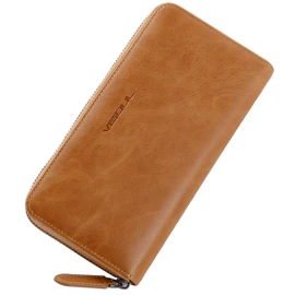 VISOUL Long Waller Made of Real Luxury Cowhide Leather - All - Around Zipper Fastening - Card Slots - Zipped Coin Pouch - For Men and Women - -