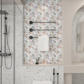 CHIHUT Arabesque Peel and Stick Backsplash 12''x12'' Waterproof Oil Proof Blush Pink Lavender Mottled Marble Self Adhesive Wall Tiles Removable Glossy Stick on Backsplash for Kitchen Bathroom 6 Sheets