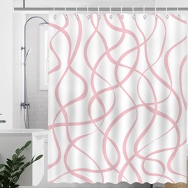Avezano Grey Striped Shower Curtain Modern Abstract Wavy Grey Bathroom Shower Curtain Mid Century Striped Waterproof Fabric Shower Curtain Bathtub Decor with 12 Hooks