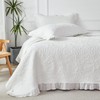 WINLIFE Bright White Ruffled Quilt Set 3pcs Queen 90''x98'' -