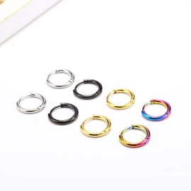 Surgical Stainless Steel Thin Hoop Earrings 6mm/8mm/10mm Small Huggie Hoop Earrings for Women and Men (B: Diameter 8mm (4 Color),4 Pairs)