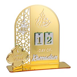 Ramadan Advent Calendar - Acrylic Eid Mubarak DIY Countdown Calendars for Decoration - Craft Ornament Ramadan Gift (Gold-203)
