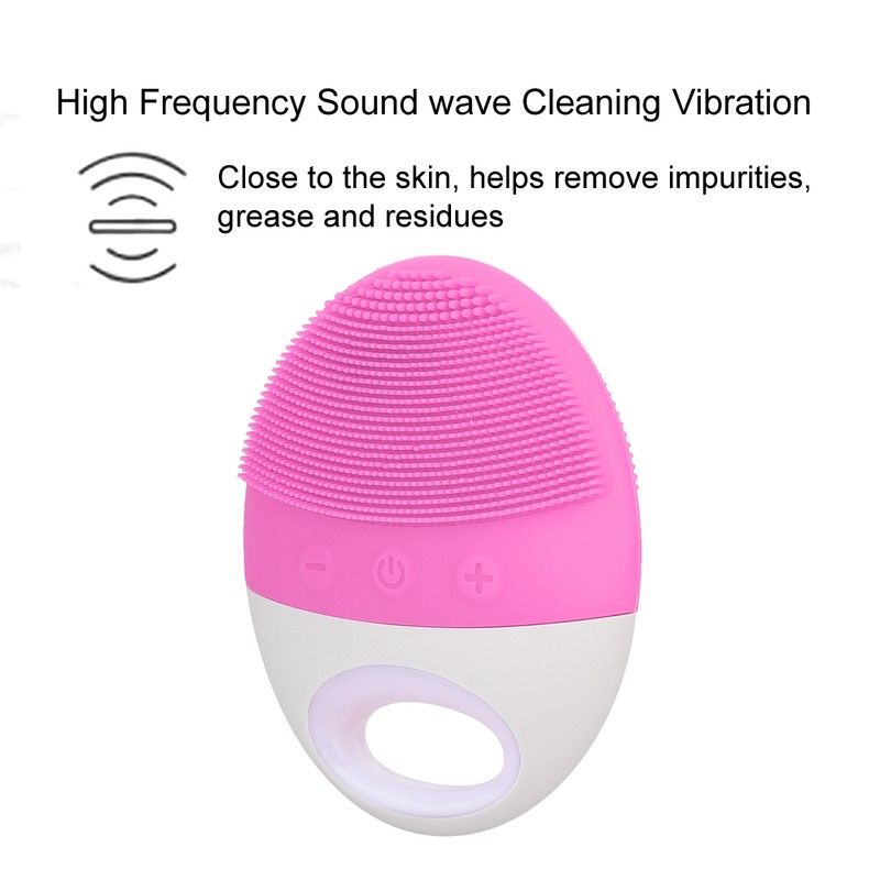 Electric Ultrasonic Silicone Cleansing Device Facial Cleaner Beauty Instrument (Pink)