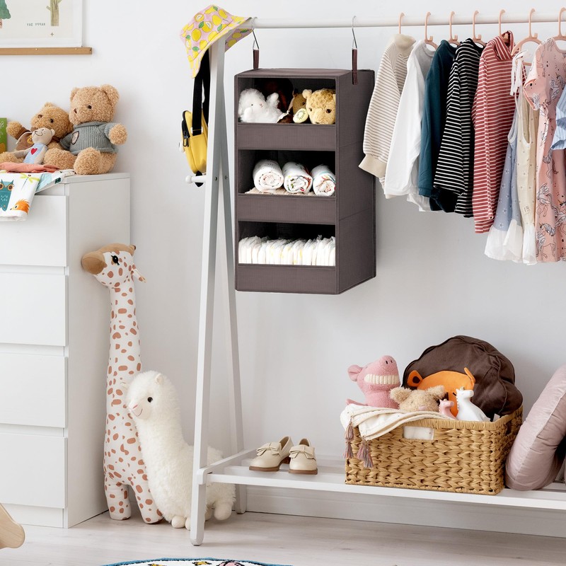 GRANNY SAYS 3-Shelf Hanging Closet Organizer, Foldable Storage, Dark Brown