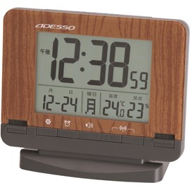 Adesso (adesso) 置ki時計 Brown X X/4.0 cm Alarm Clock Radio Wave daburuara-mu Temperature Humidity Date Display AJ – 75