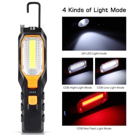 xuuyuu Luz de Trabajo, 4 Modos de Base magnética COB LED Luz de Trabajo, USB Recargable Ultra Brillante Linterna LED para automóviles, Exteriores, campamentos, emergencias domésticas