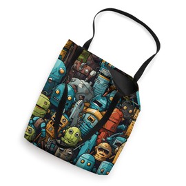 Distressed Funny Robot Pattern in Comic Style, A Cute Robot Tote Bag