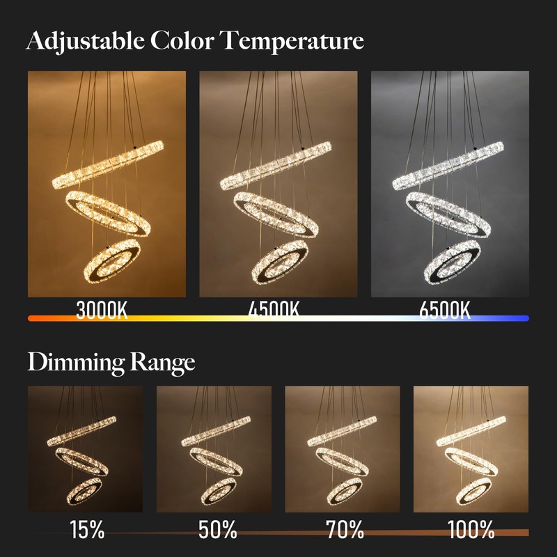 AstroLuominate Dimmable Crystal LED Chandelier(3000-6500K) for High Ceiling – Remote