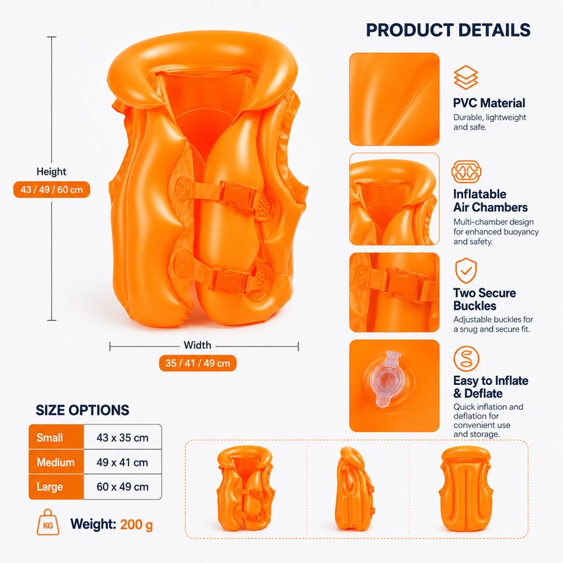 Inflatable Kids Swim Training Vest – Portable PVC Buoyancy Aid