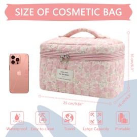 Large Makeup Bag, Cute Cosmetic Bag for Women Girls, Floral Coquette Aesthetic Toiletry Bag, Travel Make Up Organizer Bag (Crushed Flower)