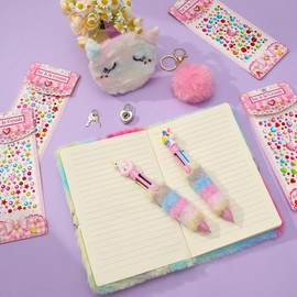 Candcamp 9 Pcs Unicorn Secret Diary With Lock Key Fluffy Secret Notebook Unicorn Journals With Wallet Pen Stickers Bracelet Fluffy Keyring For Girls Age 6-10