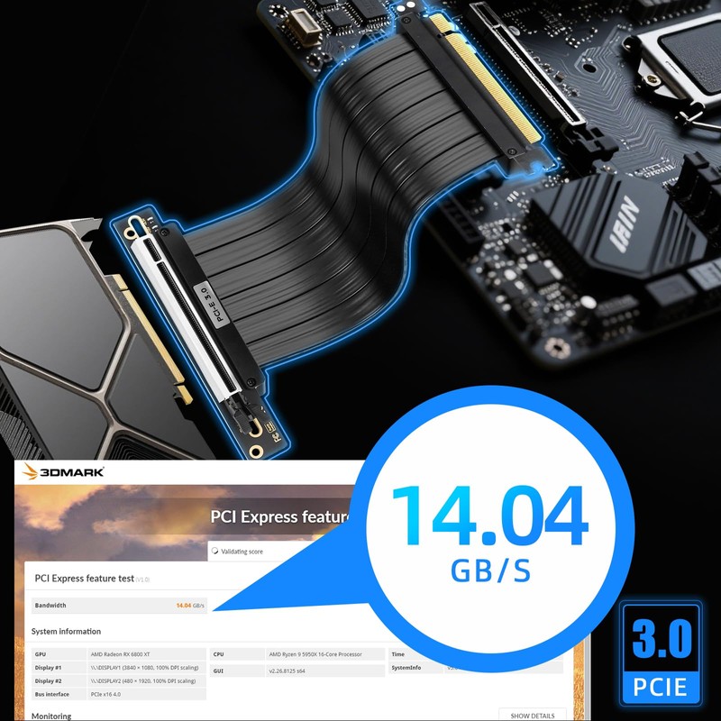 BTBcoin PCIe 3.0 x16 Riser Cable 200mm - RTX 3070/3060/GTX