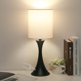 Seaside village 3 Way Touch Control Table Lamp, Modern Bedside Lamp for Bedroom, Dimmable Black Nightstand Lamp White Shade Desk Reading Light for Living Room Office Dorm, 3000K LED Bulb Included
