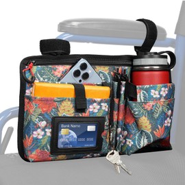 JOYTUTUS Wheelchair Side Bag, Upgraded Walker Pouch Bag with Cup Holder, Wheelchair Armrest Accessories for Walker, Rollator, Electric Scooter Wheelchairs, Ideal Gift for Seniors, Green