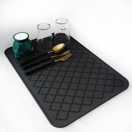AMOAMI-Dish Drying Mat - Silicone Drying Pad - Heat Resistant - Kitchen Gadget - Black (12" x 16)