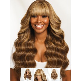 Nadula Honey Blonde Curtain Bangs Wig Human Hair with Drawstring - 13X4 HD Pre Everything Glueless Loose Body Wave Lace Front Wigs with Ear Tape Pre Plucked Bleached Knots Ready to Wear 22inch