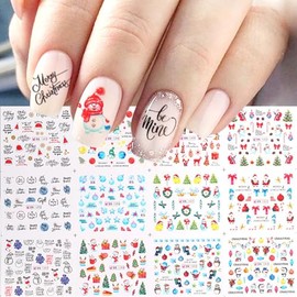 3 Sheets Christmas Nail Art Stickers Snowflake 3D Self-Adhesive Christmas Nail Decals Christmas Tree Santa Claus Snowman Sock Crutch Bow Design Christmas Nail Art Supplies for Women Nails Art Decor