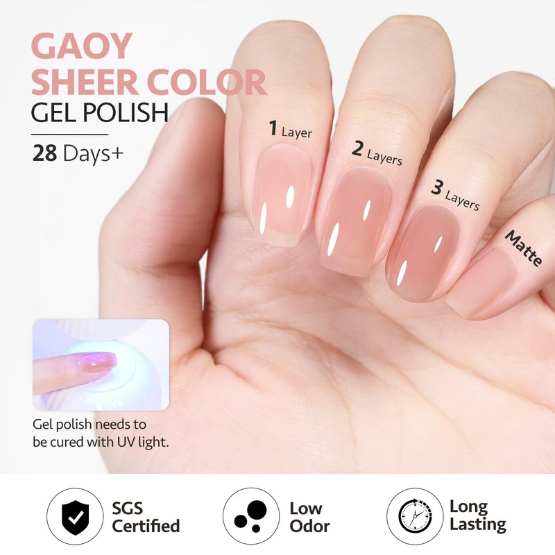 GAOY Jelly Nude Gel Nail Polish, 16ml Sheer Translucent Soak