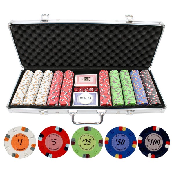 13.5g 500pc Lucky Horseshoe Clay Poker Chips Set - Las Vegas Casino Quality Poker Chips