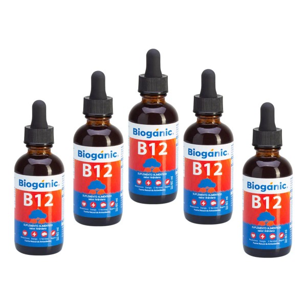 Bioganic Vitamina B12 Líquida Sublingual Paquete de 5, Vegano, Sin