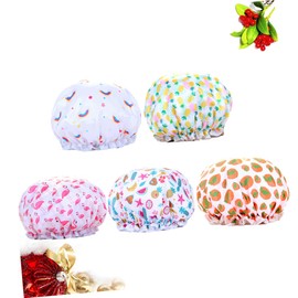 TOVINANNA Hair Protective Caps Pcs Plastic Bath Caps Shower Hats Women Girls Pineapple Sky Fruit Platter Flamingo