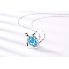 Sea Turtle Necklace for Women 925 Sterling Silver Abalone Shell Turtle Jewelry Birthday Stocking Stuffers for Her (Blue Opal)