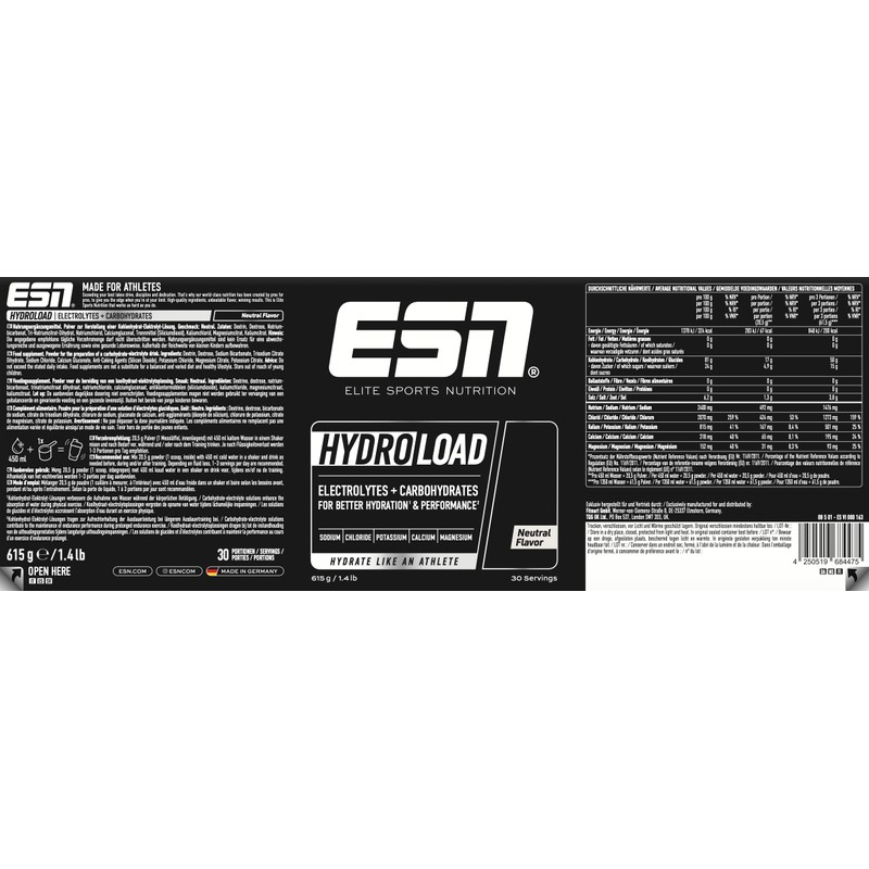 ESN Hydroload Electrolytes, 615 g, 30 Servings, Neutral