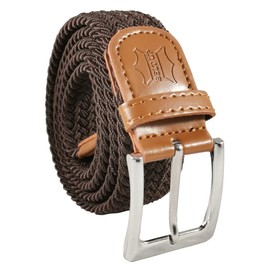 Belt Up Mens Ladies 1.25 Inch Braided Elastic Woven Webbing Casual Smart Belt With Leather (Brown, Large 36"-40")