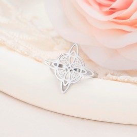 kkjoy Witch Knot Ring Stainless Steel Celtic Magic Knot Pagan Wiccan Symbols Ring Witchcraft Amulet Jewellery for Women Charming Ladies, Stainless Steel, No Gemstone