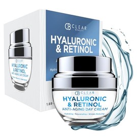 Clear Beauty Hidratante facial hialurónico y retinol – Crema hidratante de día para piel seca y madura – Reduce las líneas finas, reafirma y suaviza l