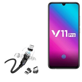 BoxWave Cable Compatible with vivo V11 Pro - MagnetoSnap AllCharge Cable, Magnet Charging Cable USB Type-C Micro USB for vivo V11 Pro - Jet Black
