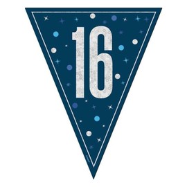 16th Birthday Blue Flag Bunting Age 16 Navy Blue Party Banner Decoration Garland Pennant Decor UP