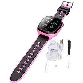 Kid Smartwatch Boys Girls Waterproof Camera GPs LBS Location SOS Safe Cell Phone Watch (Pink)