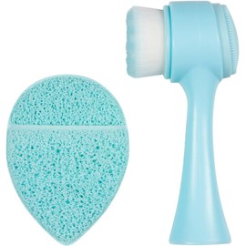 CALA - set de limpieza facial, cepillo ecológico 2 en 1 + esponja exfoliante (2 piezas, color azul)