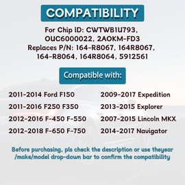 Key Fob Replacement Fits for CWTWB1U793 Ford Explorer 2001-2015 Mustang 2005-2014 Expedition 2003-2017 Edge 2007-2015 Focus 2006-2011 Lincoln Mercury Sable 2000-2009 Mazda Keyless Entry Remote