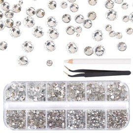 CCINEE Clear Flatback Rhinestone,8 Mixed Size Crystal Rhinestone with Tweezer and Picking Pen for Nail Craft,2500PCS